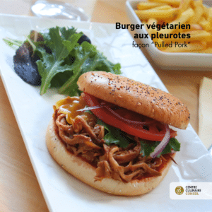 Photo d'un burger végétal aux pleurote façon pulled pork
